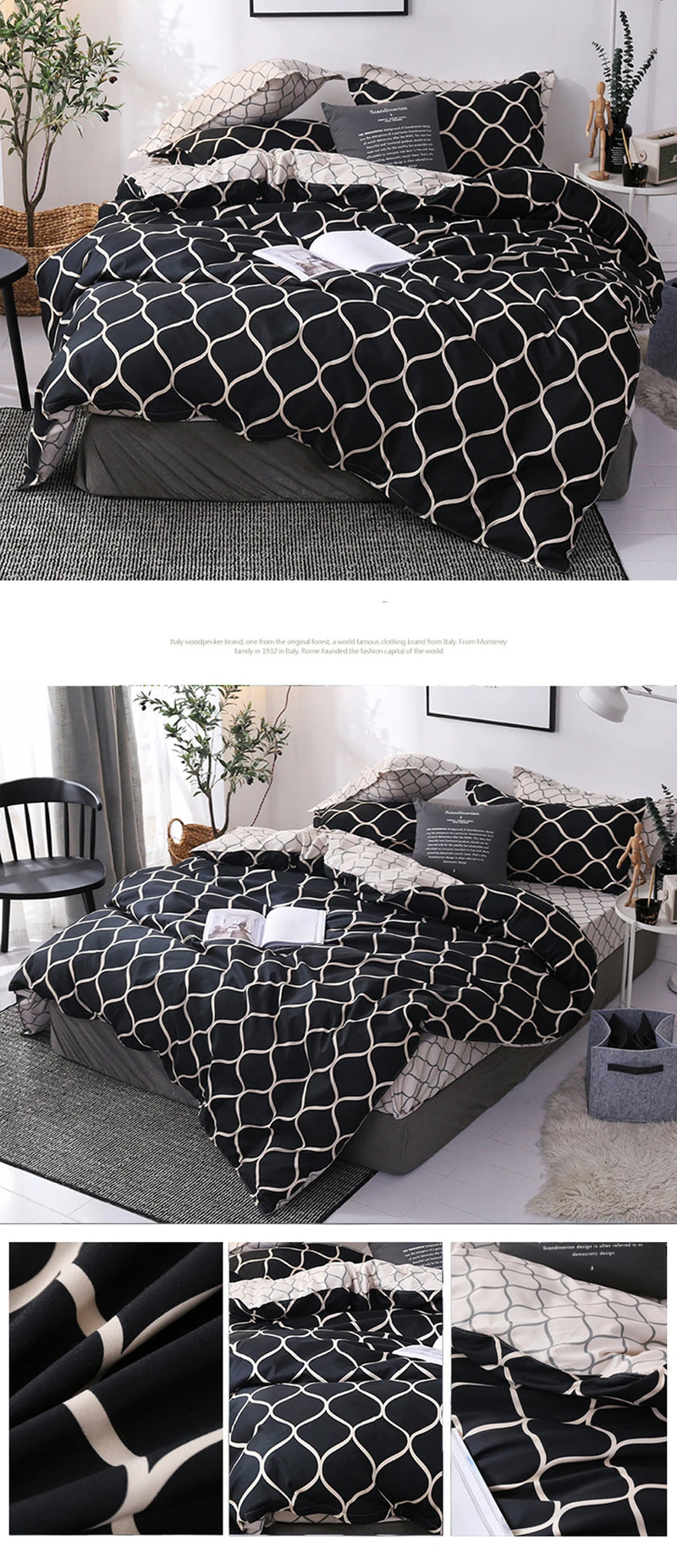 Luxury Black Bedding Set Queen King SIngle Full Size Polyester Bed Linen Duvet Cover Set Modern Bird Plaid Anime With Pillowcase