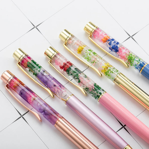 1 PCS Luxury Eternal Flower Ballpoint Pen Liquid Flow Oil Crystal Metal Ball Pen Student Write Signature Office Supplies