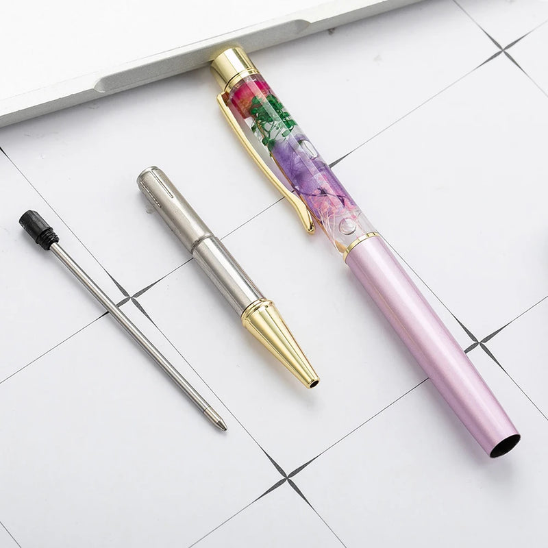 1 PCS Luxury Eternal Flower Ballpoint Pen Liquid Flow Oil Crystal Metal Ball Pen Student Write Signature Office Supplies