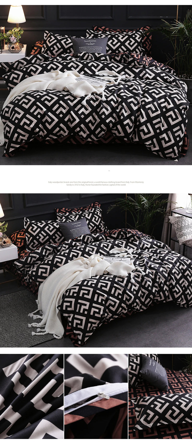 Luxury Black Bedding Set Queen King SIngle Full Size Polyester Bed Linen Duvet Cover Set Modern Bird Plaid Anime With Pillowcase