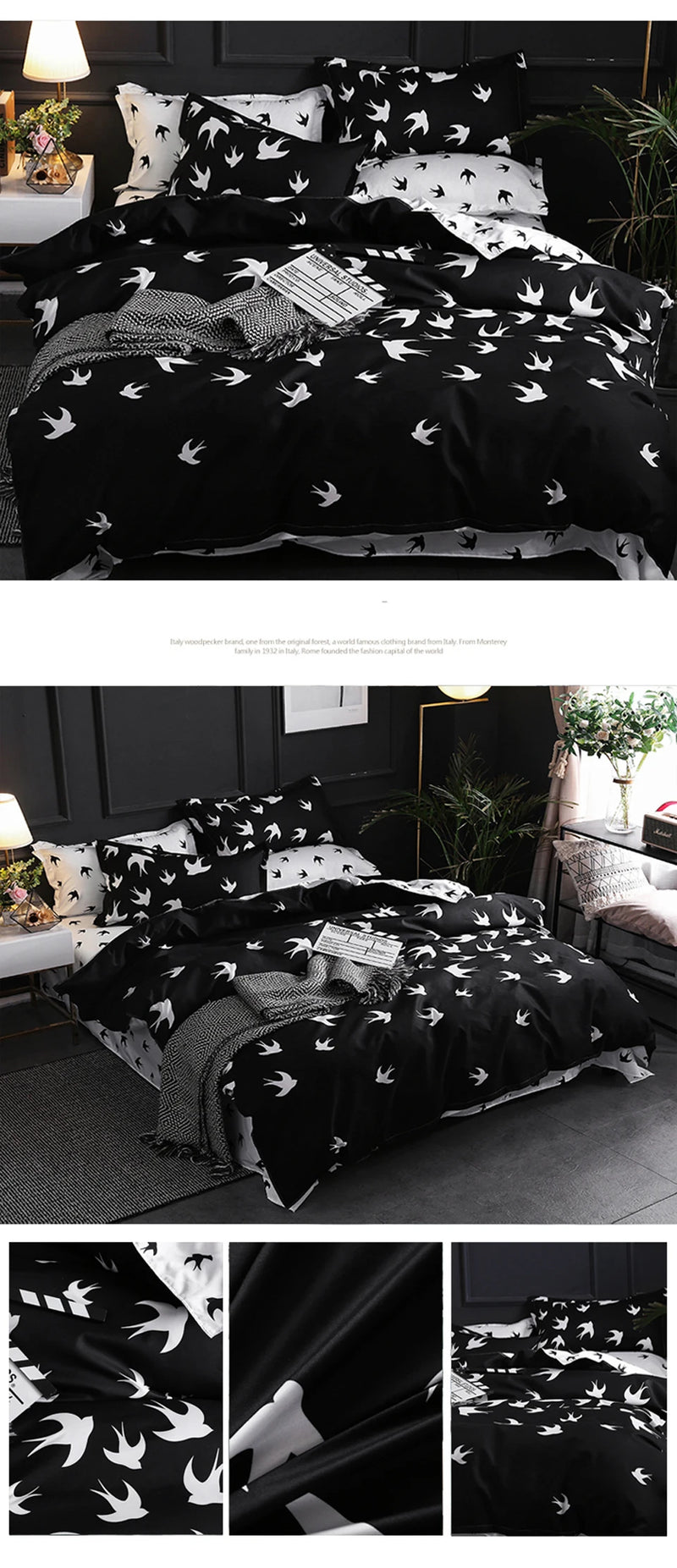 Luxury Black Bedding Set Queen King SIngle Full Size Polyester Bed Linen Duvet Cover Set Modern Bird Plaid Anime With Pillowcase