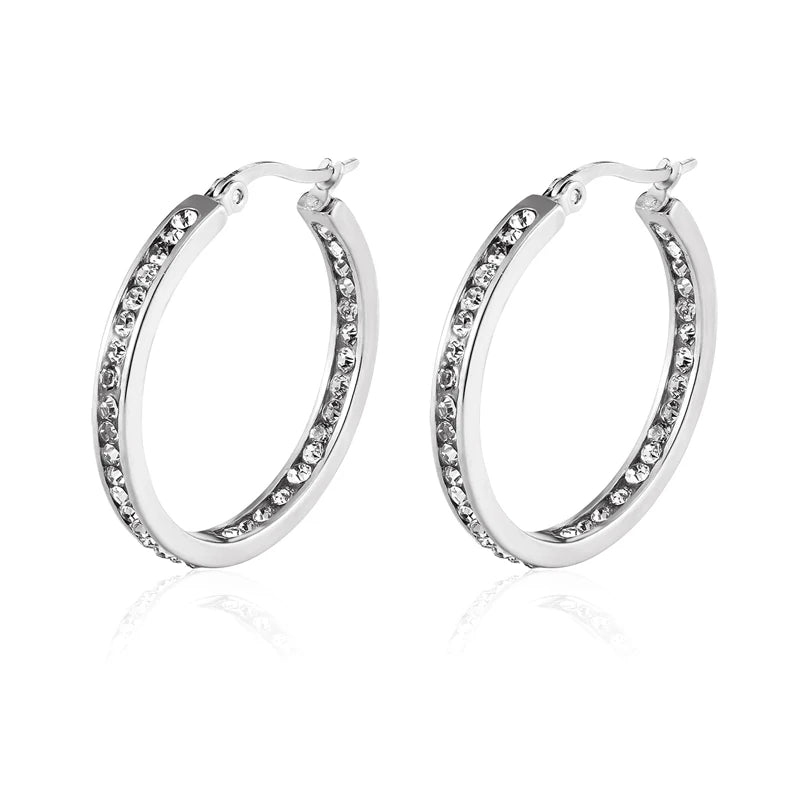 Hot Sale Inlay Zircon Half A Circle Hoop Earrings For Women Titanium Steel Gold Color Woman Crystal Earrings Jewelry Gift