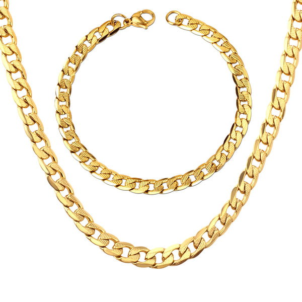 LUXUKISSKIDS New Trendy Bracelet Necklace Men Jewelry Set Gold Color Chain Necklace Bracelet African Dubai Jewelry Sets