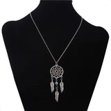 New Fashion Dream Catcher Pendant Necklace Feather Blue Beads Bohemia Women Chain Necklace Collares Jewelry Wholesale Party Gift