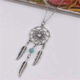 New Fashion Dream Catcher Pendant Necklace Feather Blue Beads Bohemia Women Chain Necklace Collares Jewelry Wholesale Party Gift