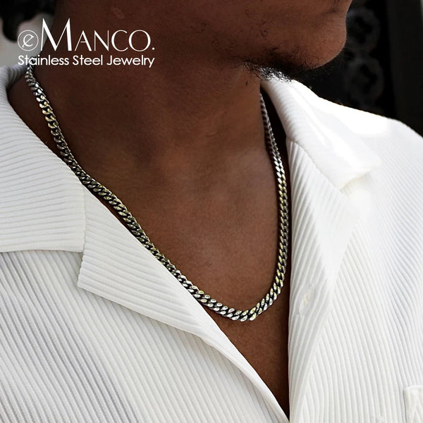 eManco Silver color  2MM/3MM/4MM/6MM/8MM  Men's Cuban Link Chain Necklace Stainless Steel Women Trendy Punk Jewelry