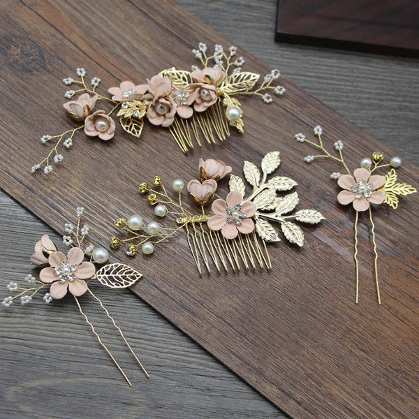 Wedding Bride Hairpin Hair Clips for Women Bridal Hair Accessories Pearl Rhinestone Flower Hair Combs Hairband Wedding Jewelry