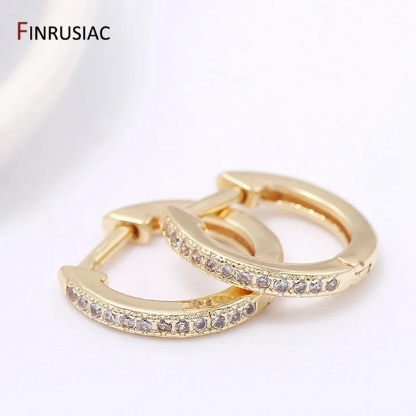 14mm*1.8mm Small Round Circle Gold Plated Earrings Luxury Zircon Crystal Hoop Earrings For Women Jewelry Party Gift