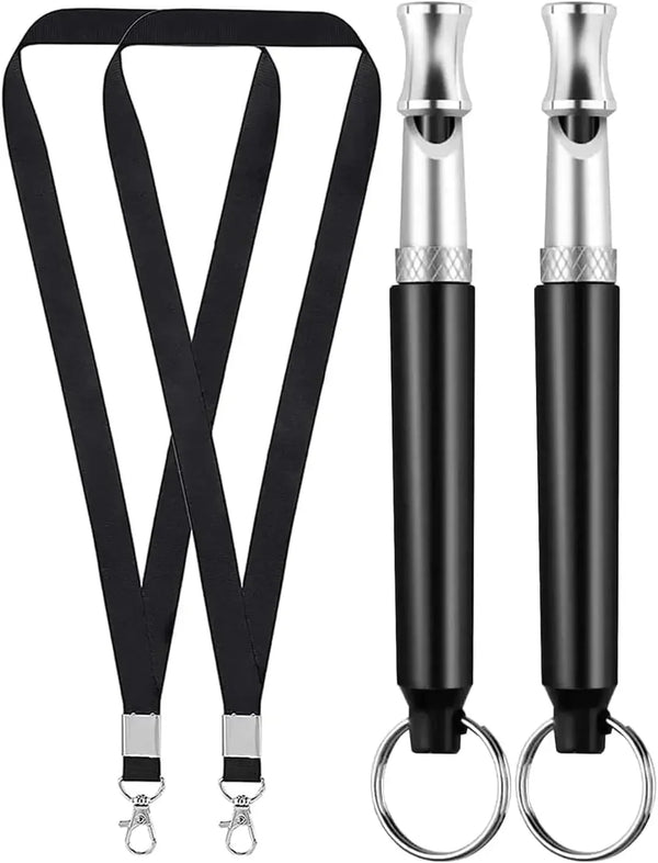 Dog Whistle 2 Pack Adjustable Ultrasonic Whistle To Stop Barking for Dogs Ultrasonic Silent Control for Dogs Black Strap Lanyard