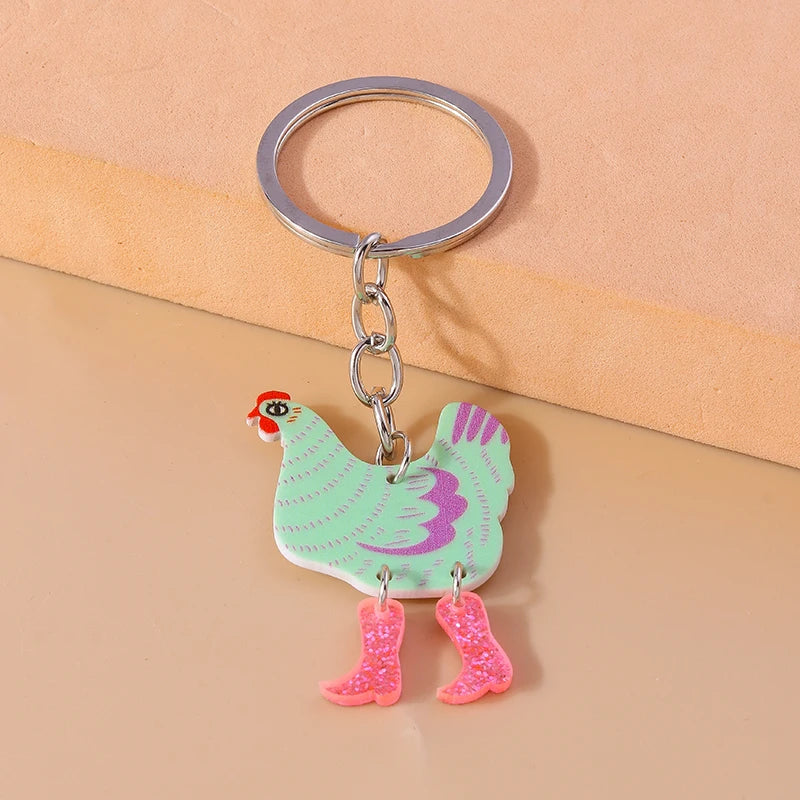 Cartoon Hen Keychain Animal Chicken Charms Keyrings for Women Men Car Key Handbag Purse Hanging Key Chains DIY Accessories