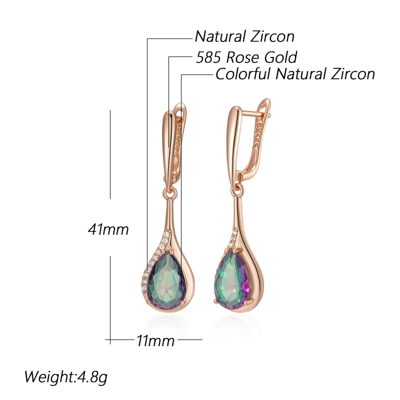 Kinel Trendy Water Drop Colorful Natural Zircon Long Drop Earrings for Women 585 Rose Gold Color Unusual Daily Fine Jewelry Gift