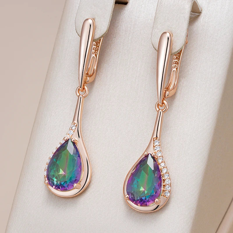 Kinel Trendy Water Drop Colorful Natural Zircon Long Drop Earrings for Women 585 Rose Gold Color Unusual Daily Fine Jewelry Gift